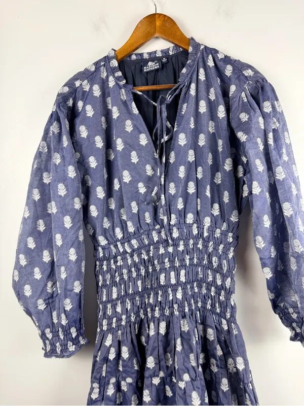 Madison Matthew’s Block Print Smocked Waist midi dress long sleeves size medium - Image 2