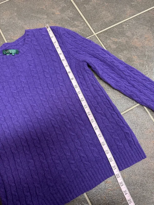 Lauren Ralph Lauren LRL Cable Knit Long Sleeve Pullover Sweater Purple Medium - Image 8