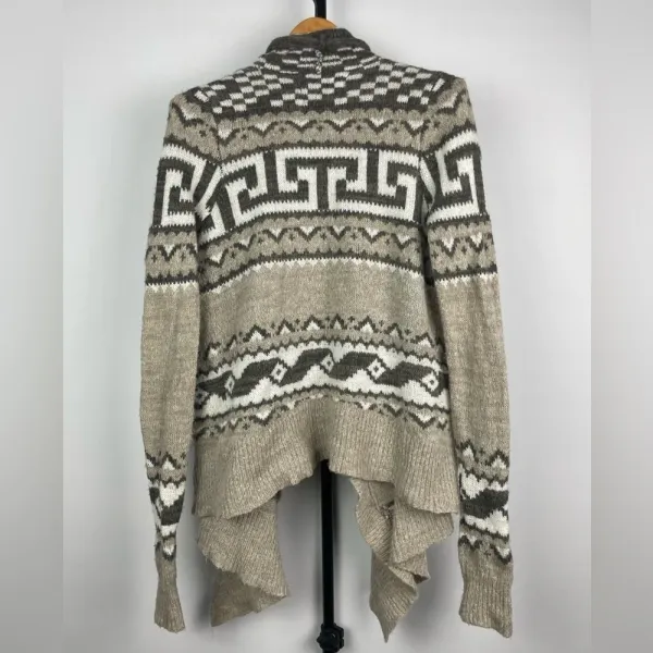 Abercrombie & Fitch Brown Tan Knit‎ Aztec Checkered Open Front Cardigan - Image 4