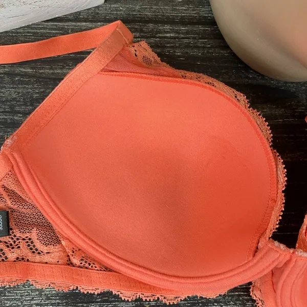 Natori Coral Orange Feathers Plunge T Shirt Bra 30DDD - Image 4