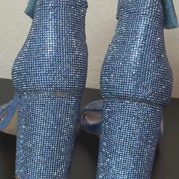 Jeffrey Campbell Blue Rhinestone Block Heels Mismatched Size Left 7.5 Right 8 - Image 11