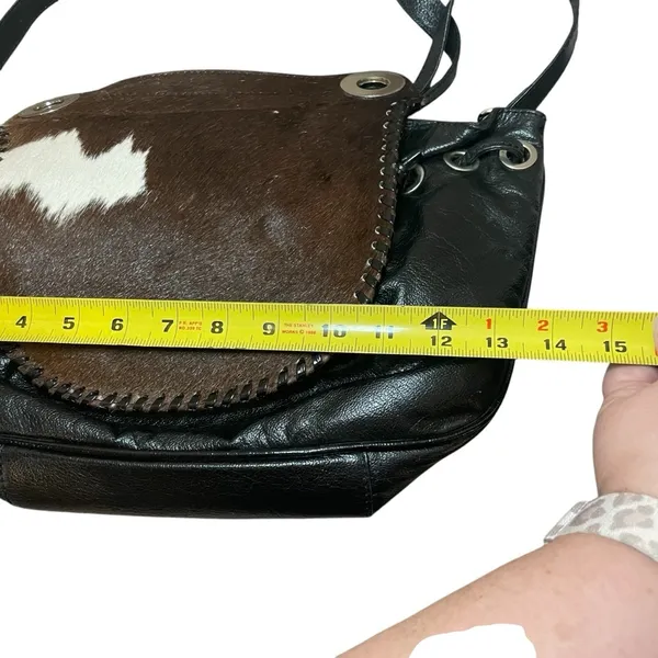 Black Leather‎ Brown White Cowhide Boho Purse Mondrina Handbag Western Cowgirl - Image 7