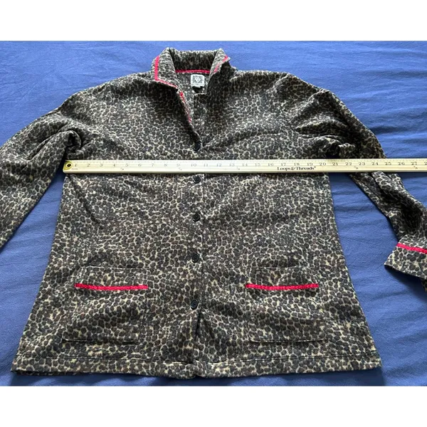 Anne Klein Womens Leopard Print Fleece Pajama Set Large Brown Red Trim L 14-16 - Image 7