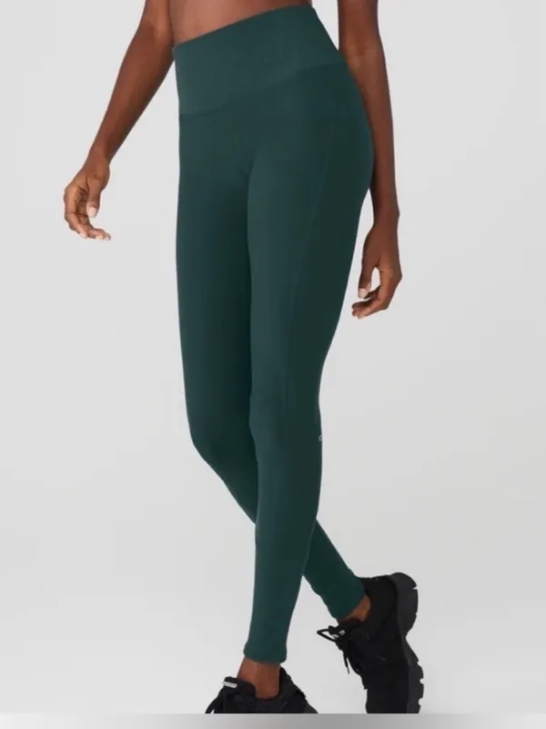 Lululemon Alo yoga High-Waist Alosoft Lounge Leggings midnight green large ribbed waist - Image 3