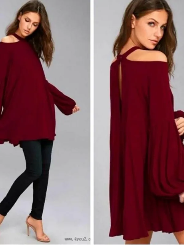 Free People Small‎ Burgundy Drift Away Tunic Dress Cold Shoulder Whimsigoth - Image 2