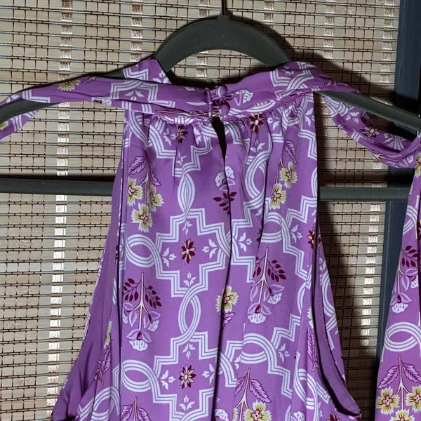 Ann Taylor Lilac Dress with Multicolor Floral Tile Print A-line Halter Dress - Image 3