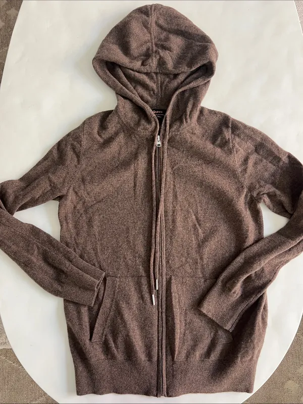 Qunice Mongolian Cashmere Full-Zip Hoodie in Brown Size Medium $119 - Image 4