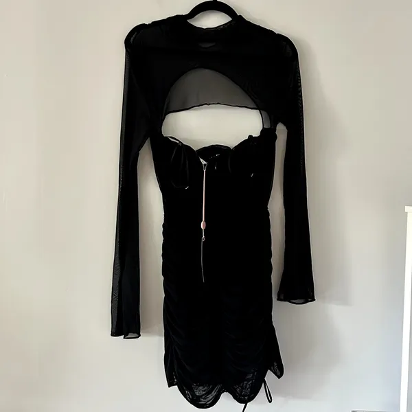 House of CB Cecilia Black Mesh Cut Out Mini Dress NWT Size M - Image 3