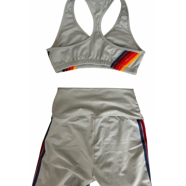 Aviator Nation 5 Stripe 4" High Rise Biker Shorts & Sports Bra Mist Women's Sm - Image 10