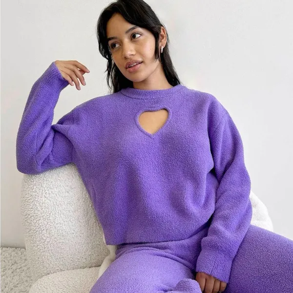 Florence by Mills Sweet & Snug Sweater Joggers Purple Cozy Loungewear Size Small - Image 4