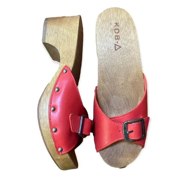 KDB Kelsi Dagger Brooklyn Red-Orange Wood Clogs Size 7 Excellent Condition - Image 3