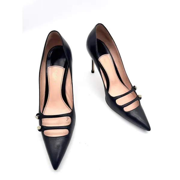 Gucci Aneta Black Button Detail Stiletto Pumps Pointed Toe Size EU 41 - Image 10