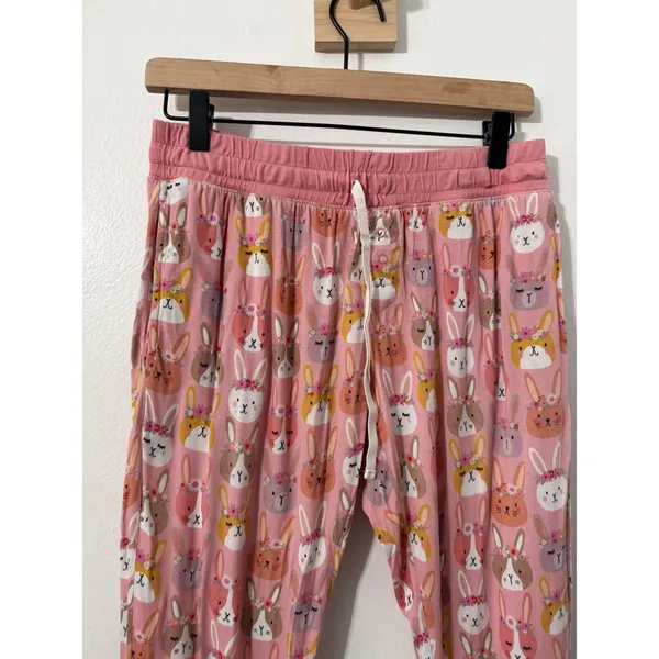 Little Sleepies Pink Boho Bunnies Womens Pajama Jogger Pants Sz Sm Easter Floral - Image 3