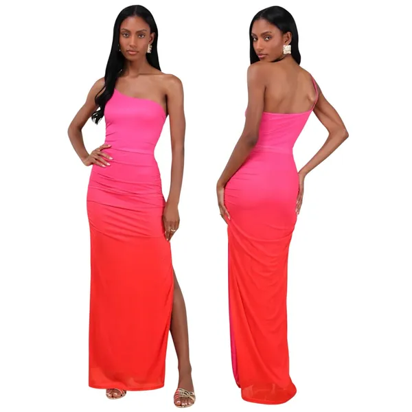Lulus Krista Pink Ombre Mesh One-Shoulder Maxi Dress size M NWT - Image 2