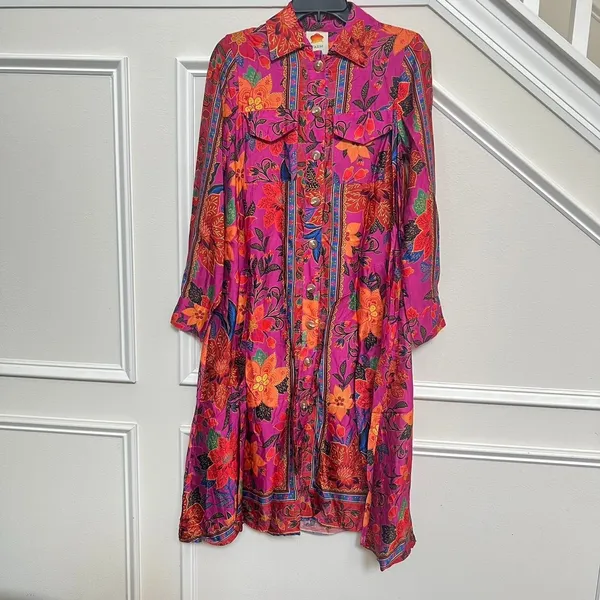 NWT Farm Rio Multicolor Floral Long Sleeves Pockets Midi Dress Size S - Image 2