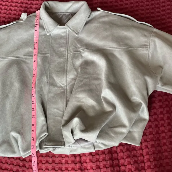 Women’s Faux Suede Moto Jacket Gray Oversized Zip Front Utility Details M - Image 5