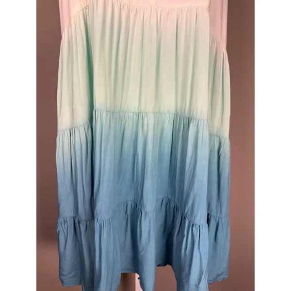 Umgee Ombre Tiered Swing Dress Blue Green Sleeveless Beachy Boho‎ Size S - Image 4