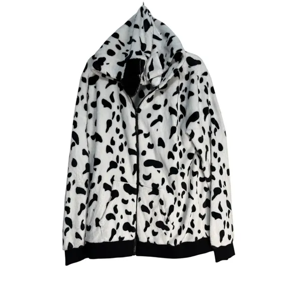 Arvil Hill Dalmatian Print Fleece Hoodie‎ Zip Up Women's XL Black White Cozy - Image 7