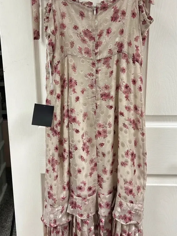 Lulu's Beige Midi Dress with Rose Pink Floral Print - Image 6