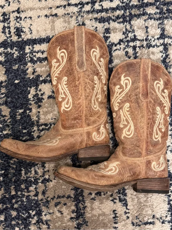 Corral Cortez Honey Flur De Los Western Tan Leather Cowboy Square Toe Boots 9.5M - Image 5