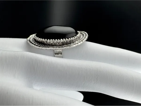 Vintage Style Black Onyx Statement Ring Silver - Image 4