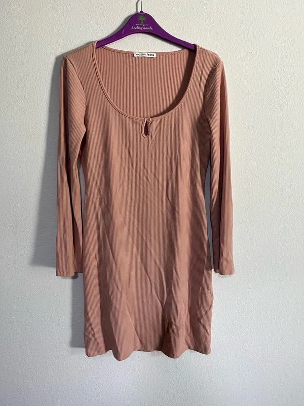 Reformation Jeans Ribbed Mini Dress in Dusty Rose Fall Winter Bodycon Size L - Image 4