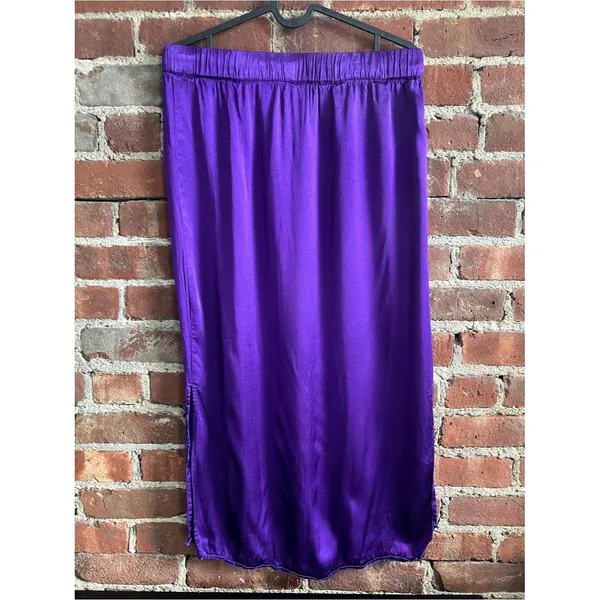 SELECTED Femme Purple Satin Midi Skirt Side Slit Drawstring Waist Size Small - Image 3