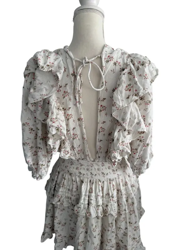 JENS PIRATES BOOTY Floral White Smocked Waist Mini Dress Size XL - Image 9