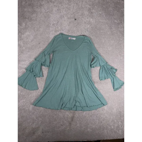 Free People Beach Seashore Mini Dress Women Xs Green Mint Ruffle‎ Sleeve Boho - Image 3