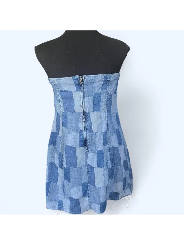 Wild Fable Y2K Coastal Fairycore Patchwork Denim Bodycon Mini Dress Size Medium 💙 - Image 4