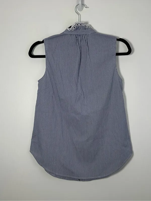 Ann Taylor Women’s XS Blue White Striped Sleeveless Eyelet Collar Blouse - Image 3