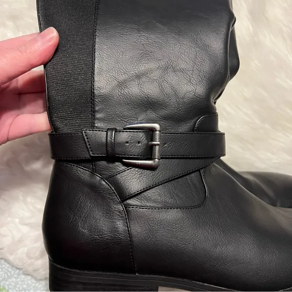 A New Day Black Faux Leather Tall Riding Boots Target Size 10 Buckle detail - Image 9