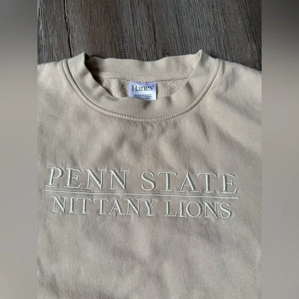 Hanes VTG Penn State Nittany Lions Sweatshirt Crewneck Embroidered Beige White Size L - Image 4
