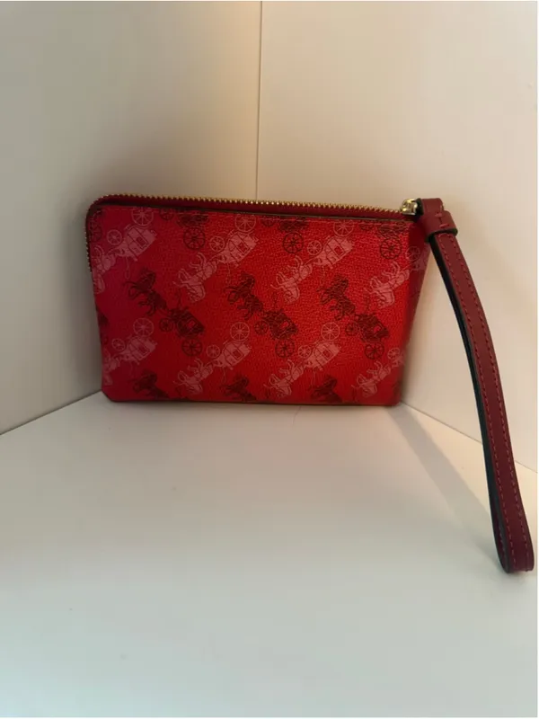 Coach Horse & Carriage Print Corner Zip Wristlet – Red - Image 4