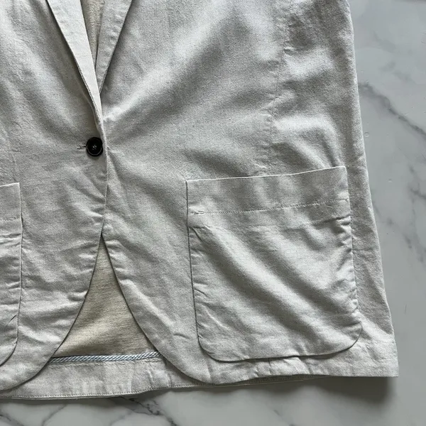 Free People Simply Perfect Linen Blazer Natural Tan Medium Oversized Jacket M - Image 10