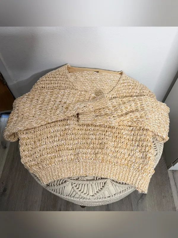 Free People Open-Knit Scoop Neck Sweater in Beige - Image 4