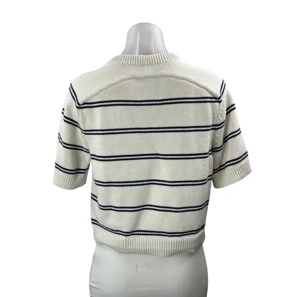 Abercrombie & Fitch White Striped Knit Short Sleeve Crew Neck Boxy Sweater Top S - Image 3