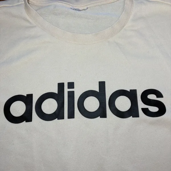 Adidas Crewneck Sweatshirt Cream Tan Black Embroidered Logo Pullover‎ Womens S - Image 5