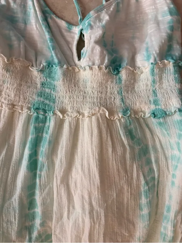 Hollister Teal and White Tie-Dye Maxi Slip Dress - Image 3