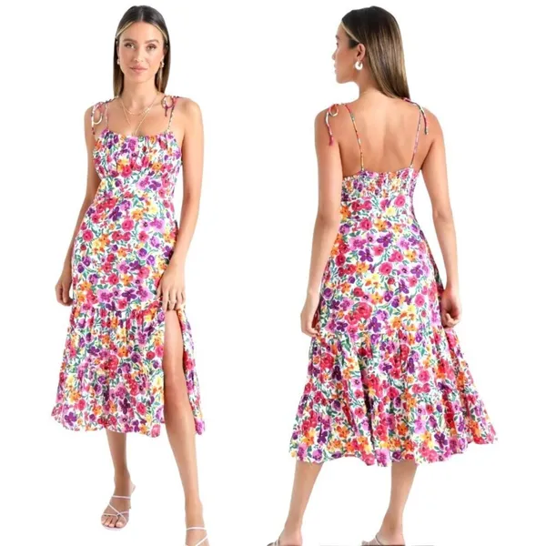 Showpo‎ Dress Women 8 Pink Packed Floral Print Monaco Midi Boho Cottagecore - Image 2