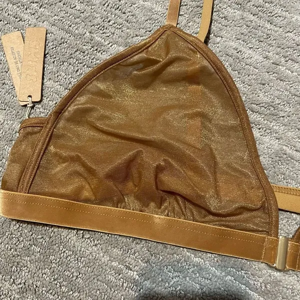 SKIMS Sparkle Glissenette Front Close Triangle Bralette Tan Brown Chai 3X NWT - Image 3
