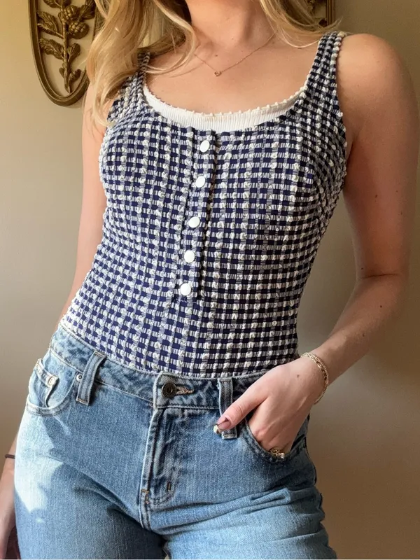 Mainstream Vintage One-Piece Navy and White Gingham Swimsuit - Image 7