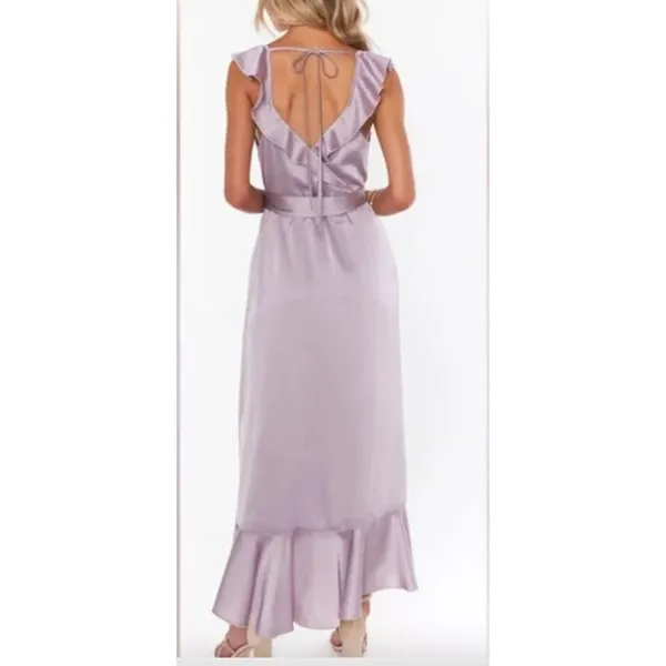 Show Me‎ Your MuMu NEW XXS Samantha Ruffle Wrap Dress Dusty Purple Luxe Satin - Image 2