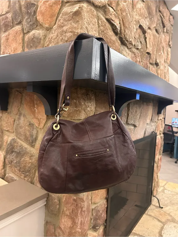 Bag Brown Leather Bag with Gold Hardware-leather! - Image 7