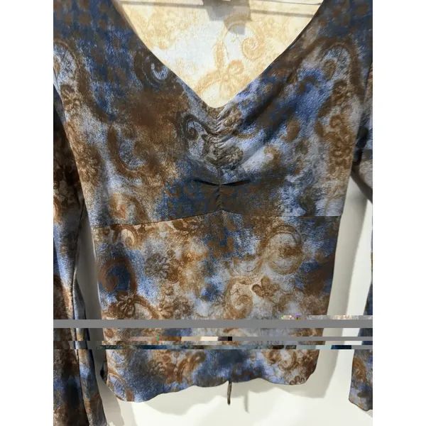Y2K 90s Women's Top Fairycore Swirl Stretch Blue Grung Fashion Bug Tie Back Sz L - Image 6