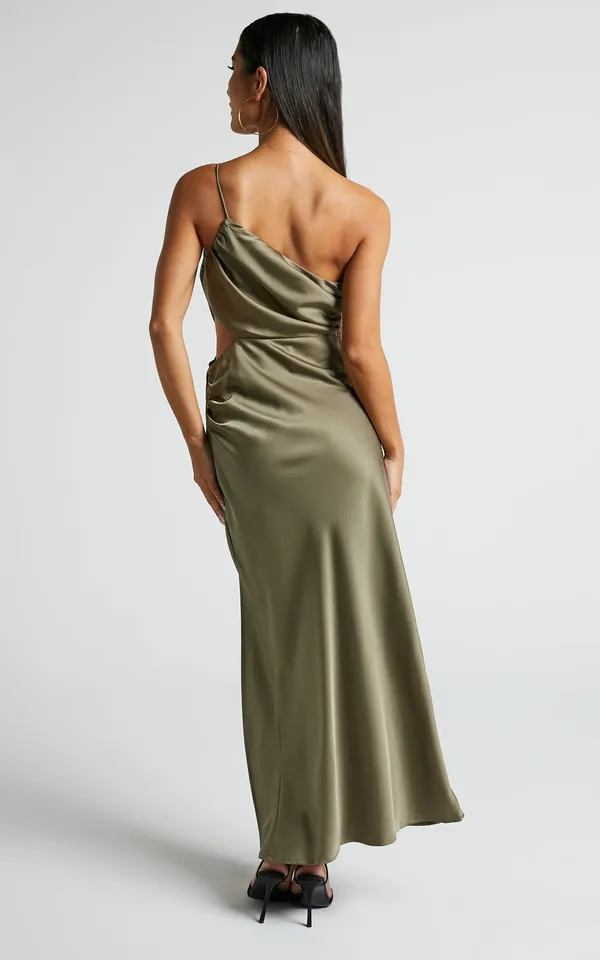 New Showpo Jaylani Midi Dress One Shoulder Thigh Split Satin Dress Size Small - Image 6