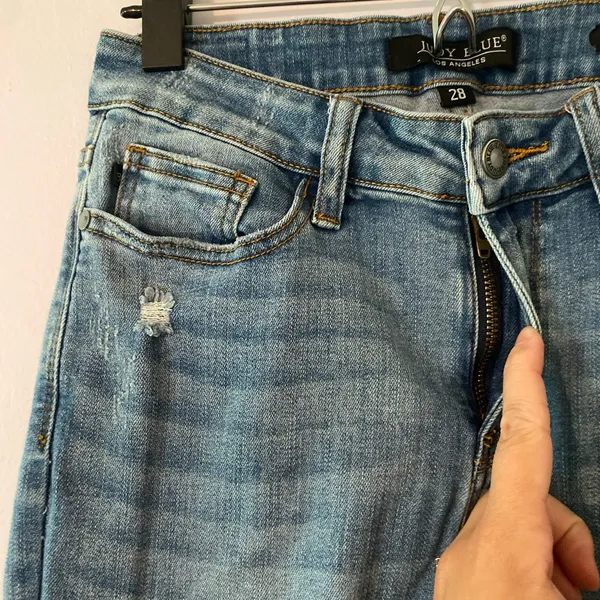 Judy Blue Skinny Fit Medium Wash Distressed Jeans High Rise Women's size 28 - Image 3
