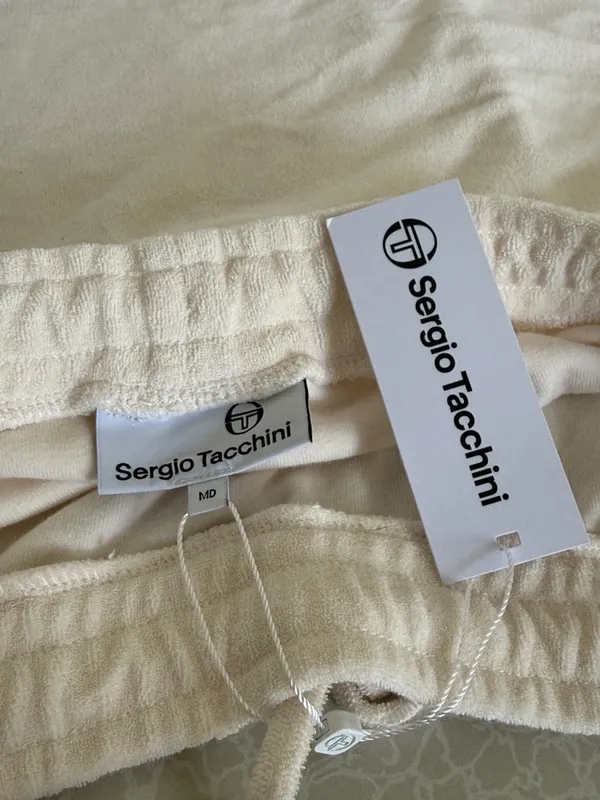 Sergio Tacchini Cream Terry Cloth‎ Mini Skirt Womens Medium Drawstring Waist NEW - Image 2
