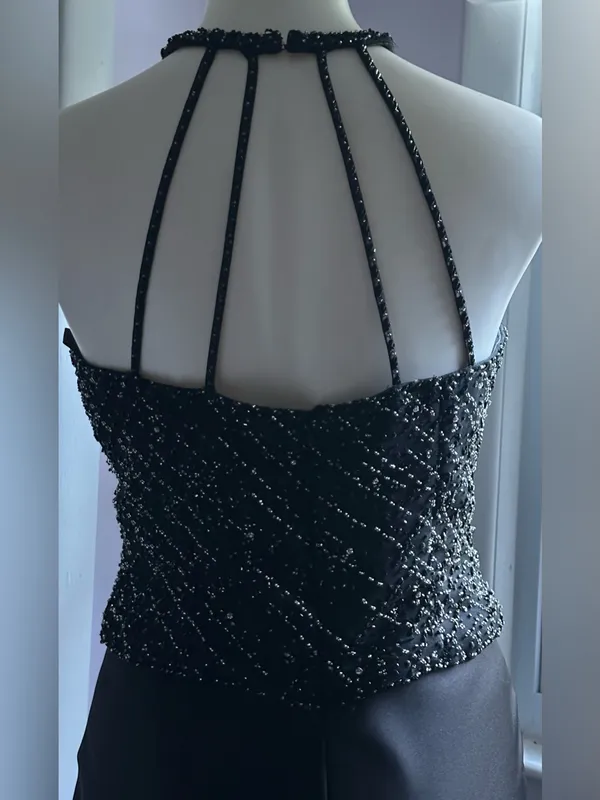 DESTINATION BY MON CHERI Beaded Halter Black Prom Gown Sz 8 - Image 10