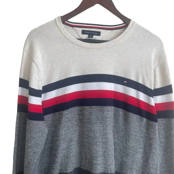 Tommy Hilfiger Adult Sweater XL Multicolor Striped Sporty Long Sleeve Preppy‎ - Image 3